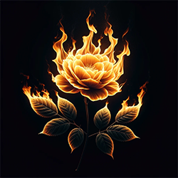 Картинка с цветком и листьями, изображёнными как пламя