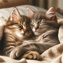Две очаровательные кошки уютно прижимаются друг к другу