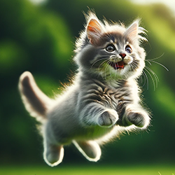 Полосатый котенок в прыжке