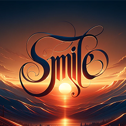 Изображение с текстом "Smile" на фоне заходящего солнца