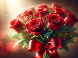 Букет красных роз с лентой