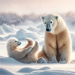 Изображение с двумя белыми медведями в снежном пейзаже