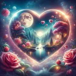 Волшебный портал в форме сердца в космосе в райский уголок