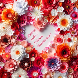 Сердце среди изобилия цветочных бутонов с текстом - Люблю тебя!