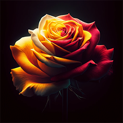 Цветная роза, бутон крупным планом
